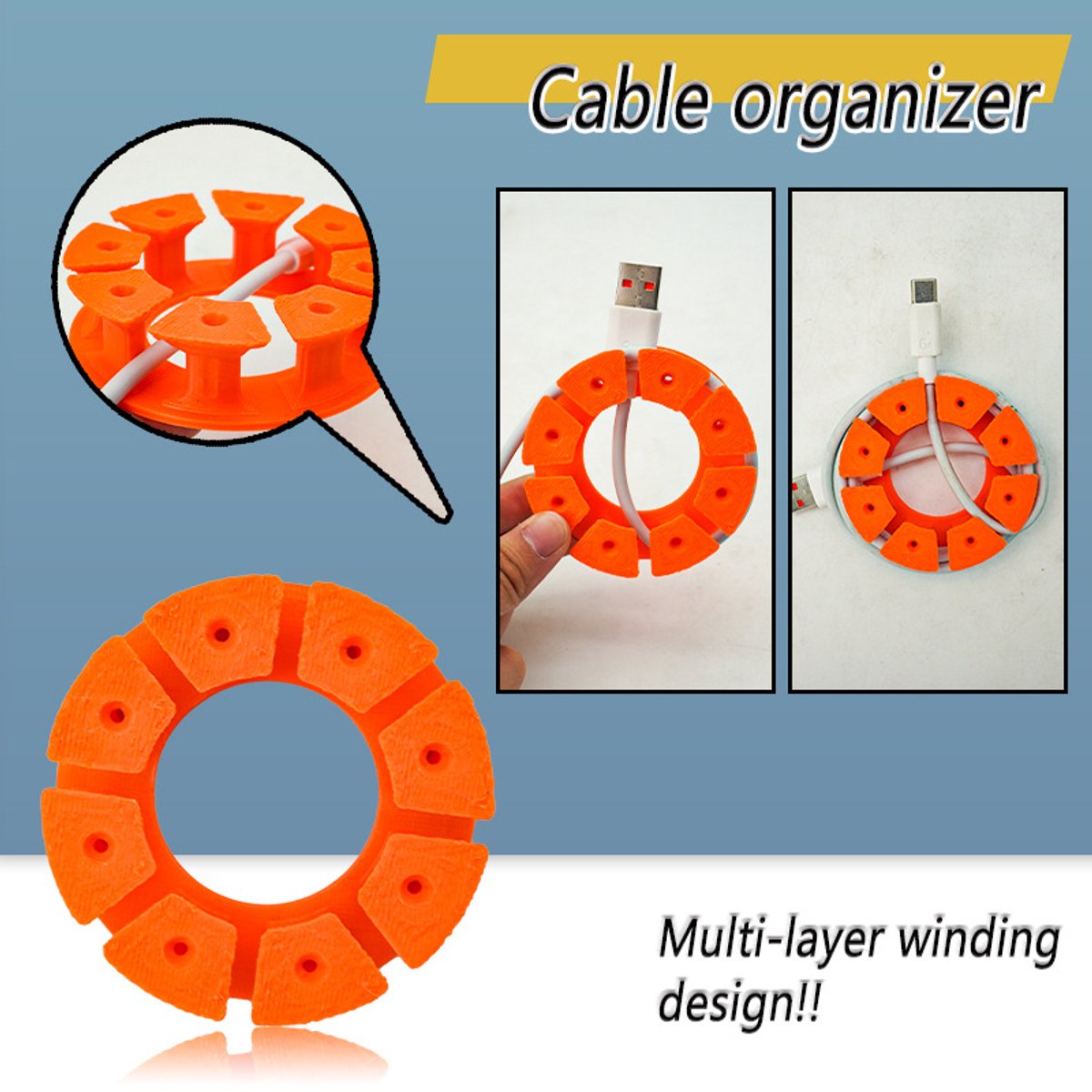 Cable Holder Set | Cable Organizer | Travel Cable Organizer – 4-pack – Cable Organizer for USB Charging Cable, HDMI Cable, Power Cord, Audio Cable & Mouse Cable – Orange