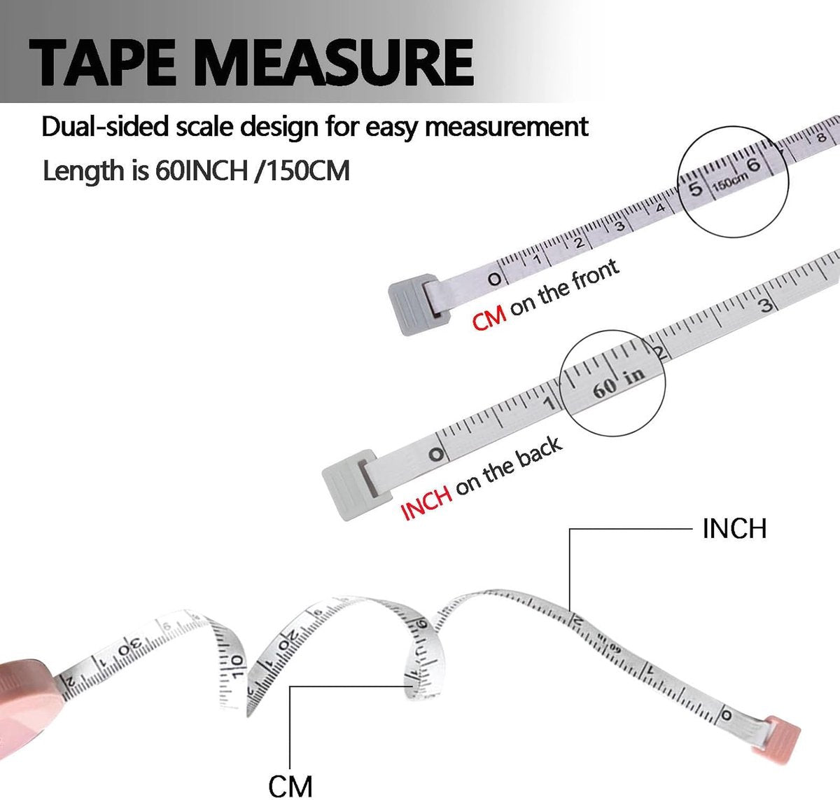 Measuring Tape - 3-Pack - Extendable Measuring Tape - Double-Sided Flexible Measuring Tape - Suitable for Measuring Body Sizes - 60 Inches (1.5 Meters) - Can Be Used for Sewing Fabrics, Making Clothes, Etc. (Macaron Blue, Pink, Green)