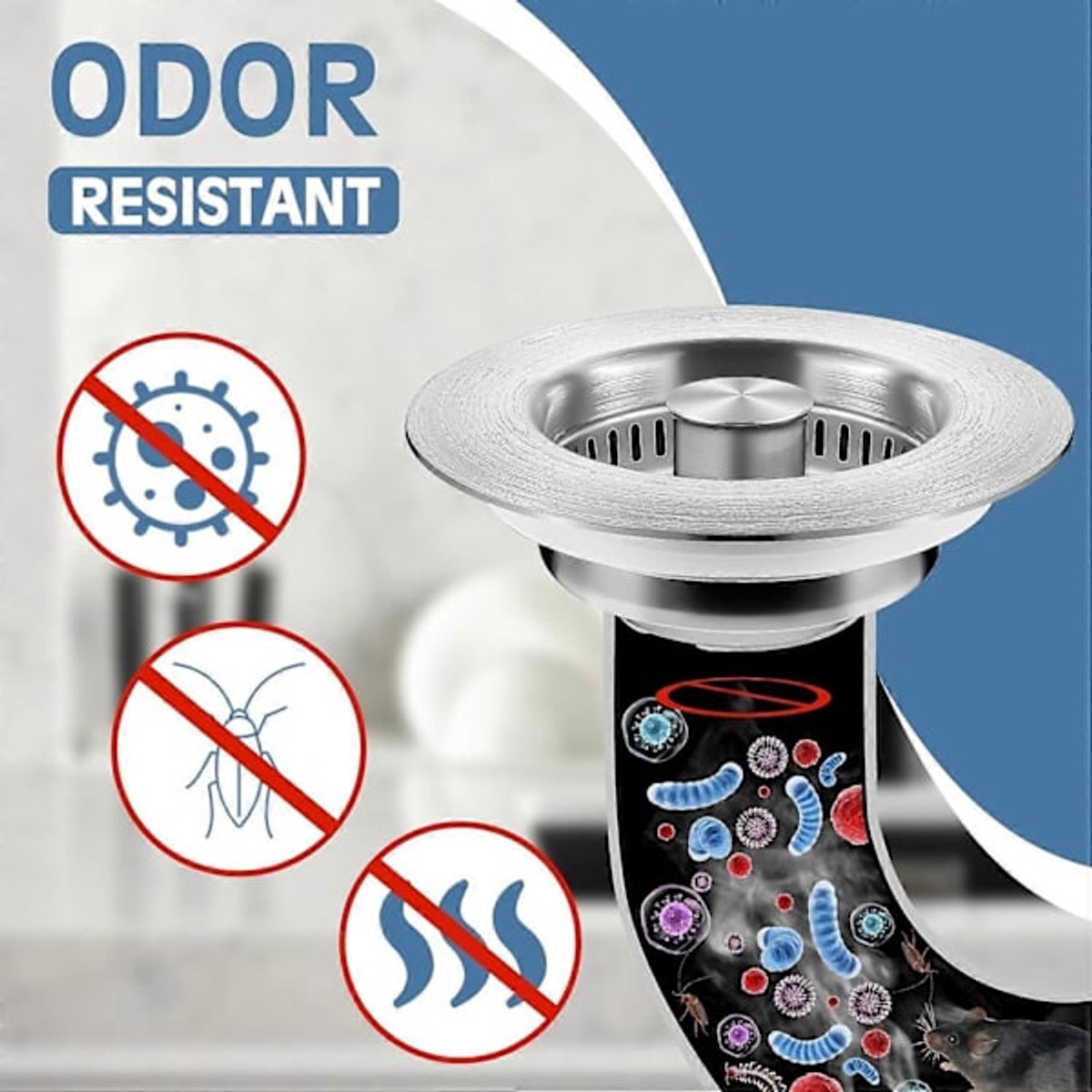 Sink Drain Strainer - 3-in-1 - Stainless Steel - Collapsible Sink Stopper - Strainer - Silver