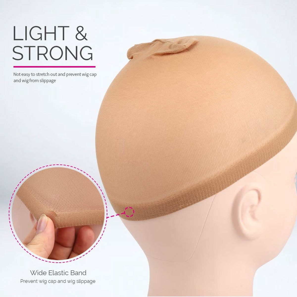 5-piece set - light brown - elastic - wig cap