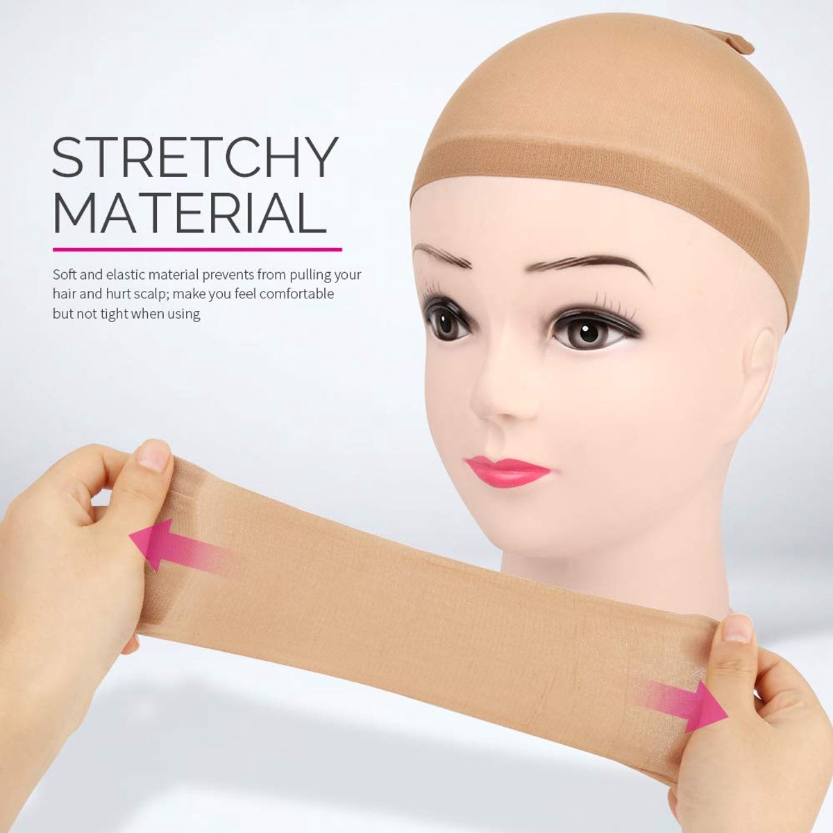 5-piece set - light brown - elastic - wig cap