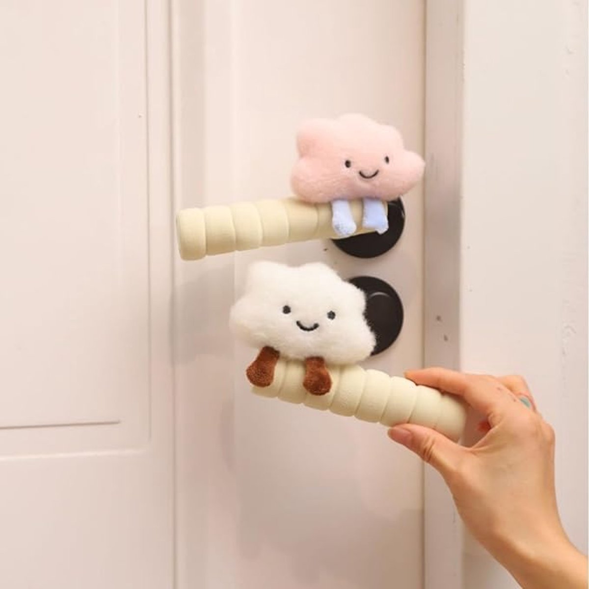 Protective Cover - Set of Two - Cute Cloud-Shaped Door Handle Gloves - Decorative Door Handle Protector Cover - Door Accessories (Pink)