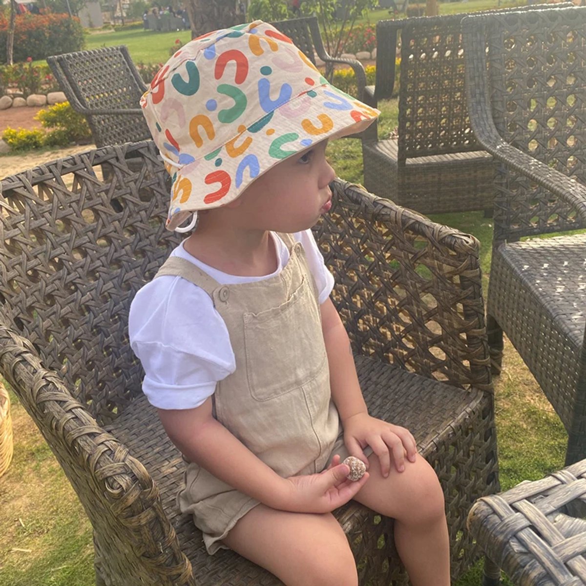 Baby Hat - Reversible Summer Hat - Summer Hat with Embroidered Letters - Size 48