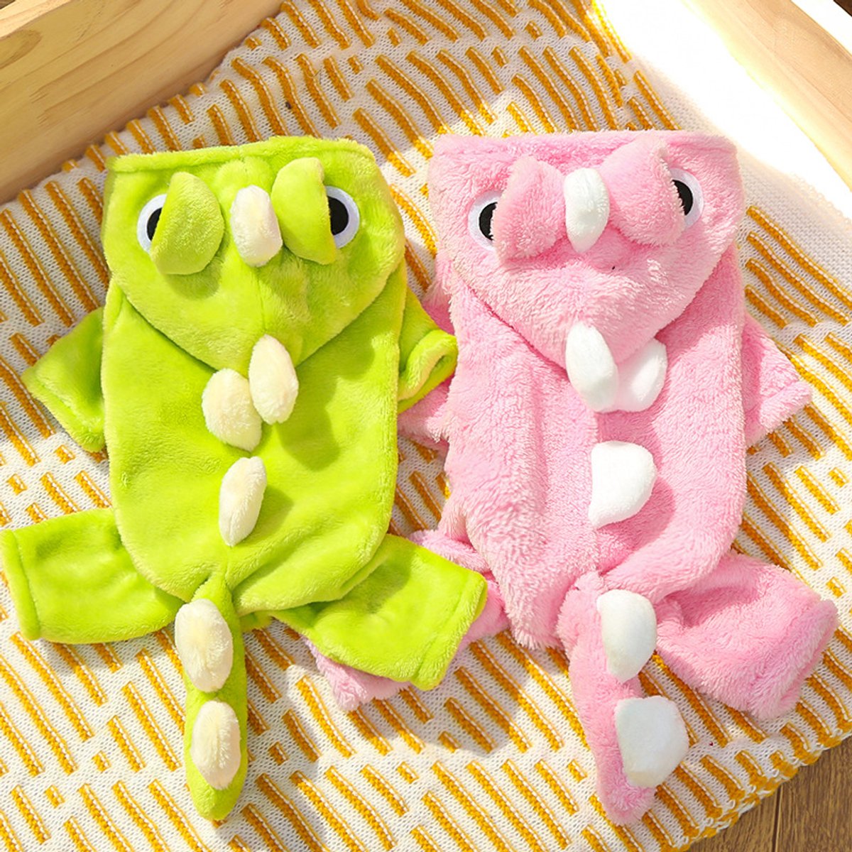 Warm Pet Clothing - Cute Dinosaur Dog Suit - Warm Fleece Pet Clothes for Small Dogs - Green (Size L)