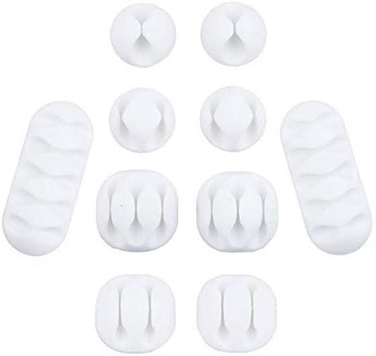 10-Piece Desk Cable Management Set - Multifunctional Cable Clamps - Desk Cable Organizer for TV, PC, Laptop, Home Office - (White)