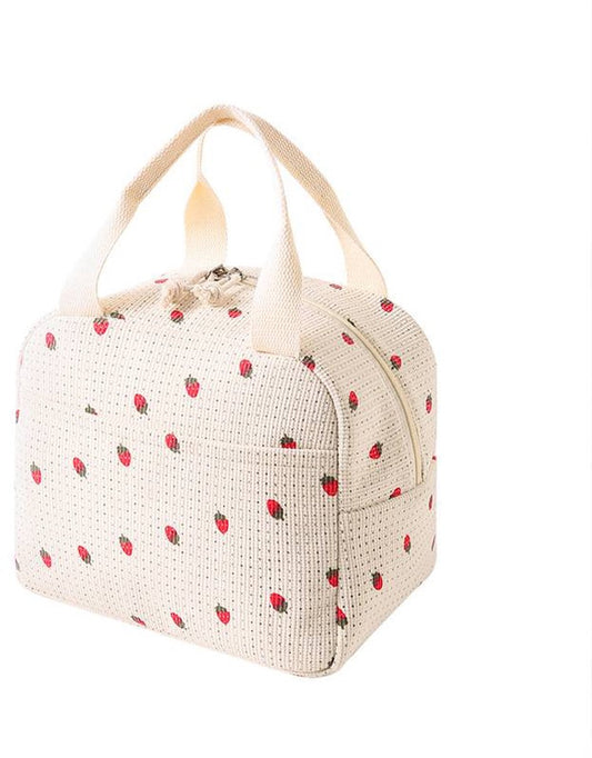 Lunch Bag - Corduroy - Lunch Box for Students/Office Workers - Insulated Bag - Waterproof - Portable Handle - Cute Lunch Bag - Beige