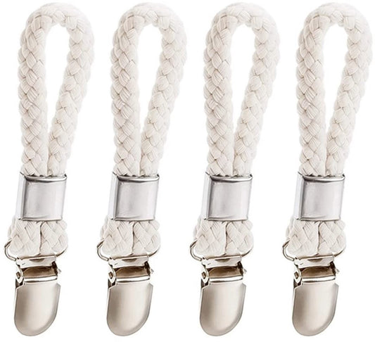 Set of 4 - Woven Cotton Ring, Metal Towel Clips - Hanging Ring and Storage Clips - Suitable for Home, Bedroom and Bathroom - Multifunctional