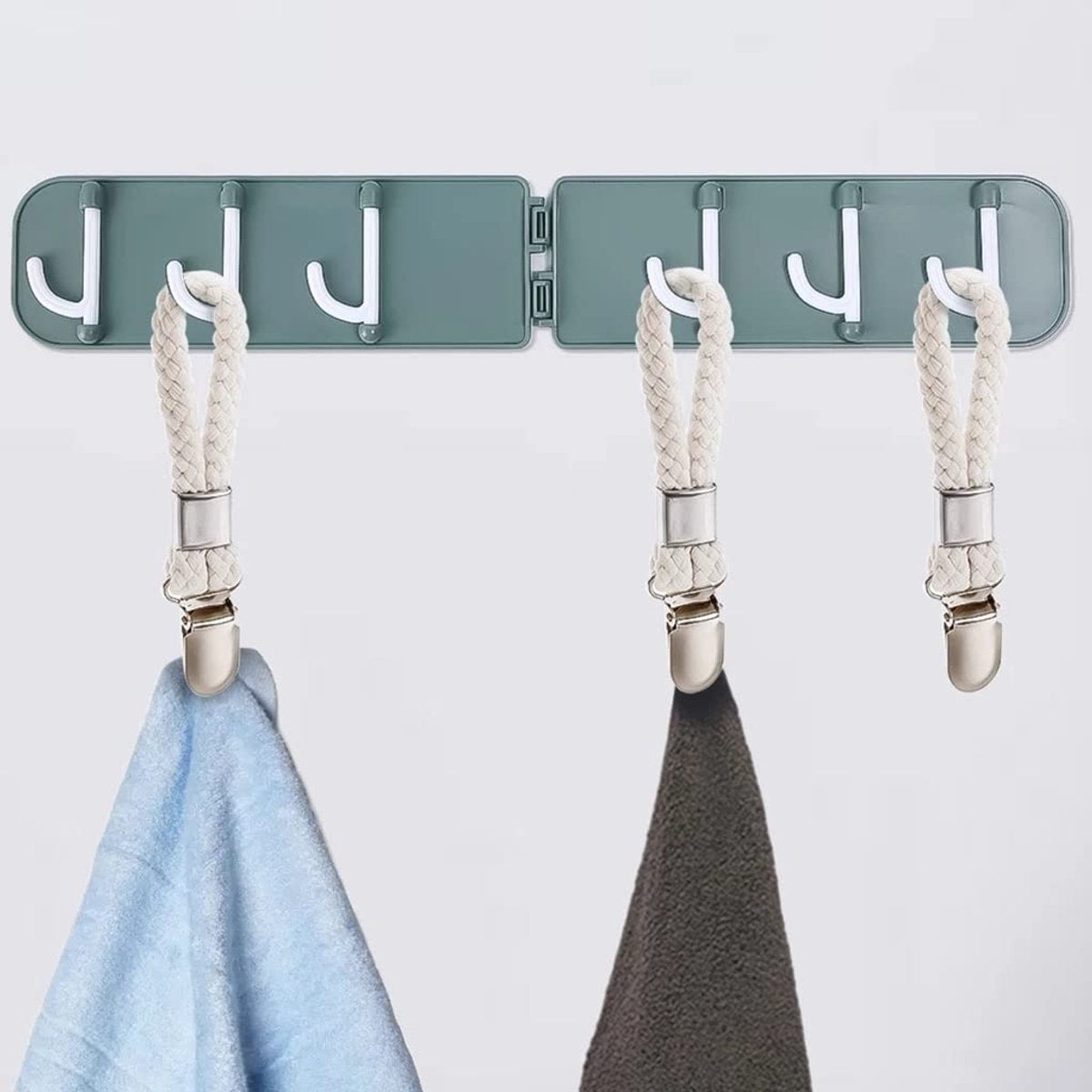 Set of 4 - Woven Cotton Ring, Metal Towel Clips - Hanging Ring and Storage Clips - Suitable for Home, Bedroom and Bathroom - Multifunctional
