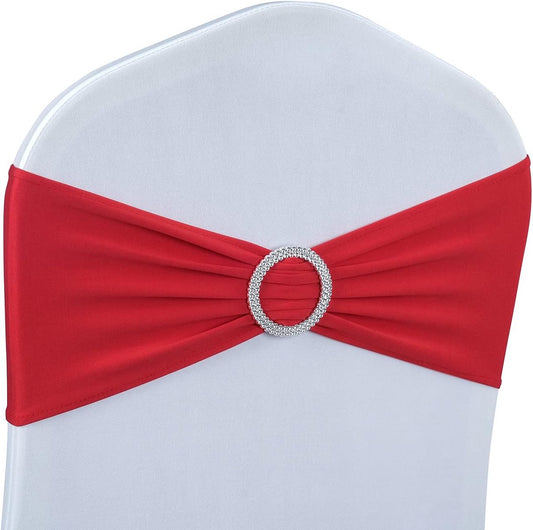 Chair Covers - Pack of 5 - Christmas Chair Covers - Party Chair Covers - Premium Elastic Chair Cover Straps - Buckle Slider - Universal Elastic Chair Straps - Wedding - Ceremony - Banquet Decoration - Red