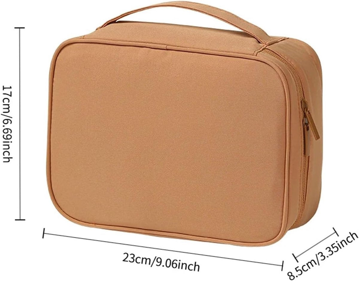 Makeup Bag - Cosmetic Storage Bag - Travel Bag - Large Capacity Makeup Bag - Women's Toiletry Bag - Portable Makeup Bag with Brush Holder and Compartments (Double-Layered Beige)