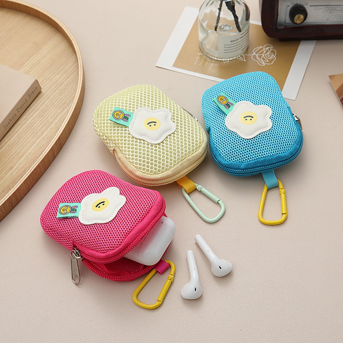 Storage Bag - Cute Mesh - Flowers - Keychain Wallet - Headphone Bag - Pendant Storage Bag - Multifunctional - Yellow