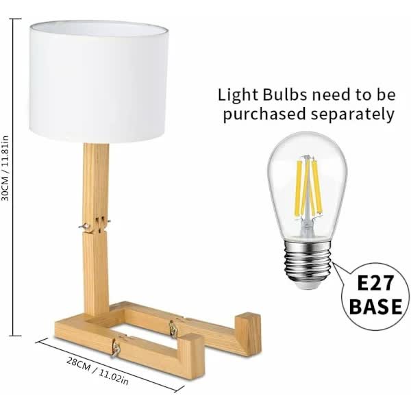 Creative Robot Table Lamp, Height Adjustable, Can Hold Books, Wooden Bedside Lamp, Fabric Shade, E27 Screw Base, Decorative Lighting.