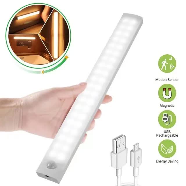 (White, 3-pack) Cabinet lighting with motion sensor, rechargeable LED wardrobe light, battery-powered wireless magnetic light