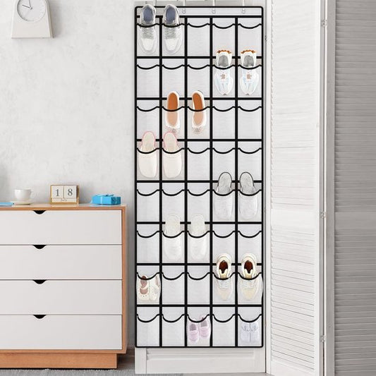 Storage bags - Hanging storage racks - Storage nets - Hanging shelves - Hanging storage - Door racks - Storage racks with 24 compartments and 4 hooks - Storage racks for soft toys - Storage racks for toys - Storage racks for the bathroom (black and white)