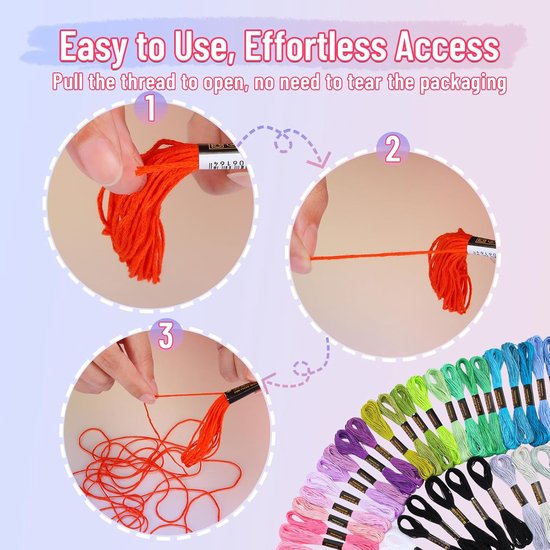 Embroidery thread - Cross stitch thread for adults and beginners - 50 colours embroidery thread - for embroidery and DIY crafts - 8 metres (6 strands) multi-coloured - 50 pieces