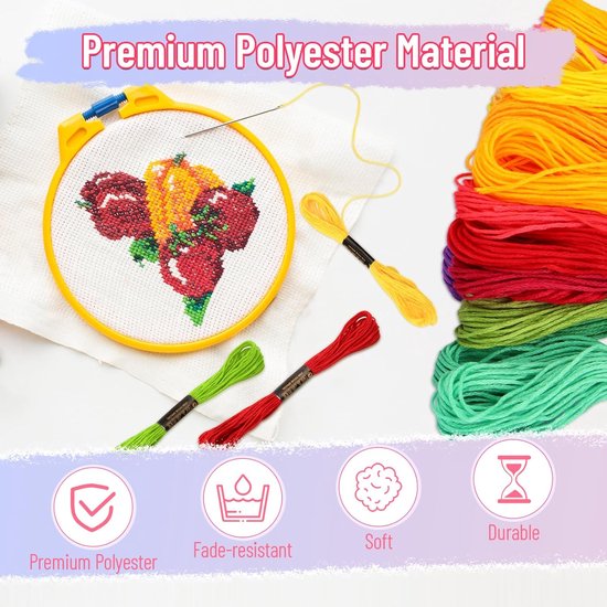 Embroidery thread - Cross stitch thread for adults and beginners - 50 colours embroidery thread - for embroidery and DIY crafts - 8 metres (6 strands) multi-coloured - 50 pieces