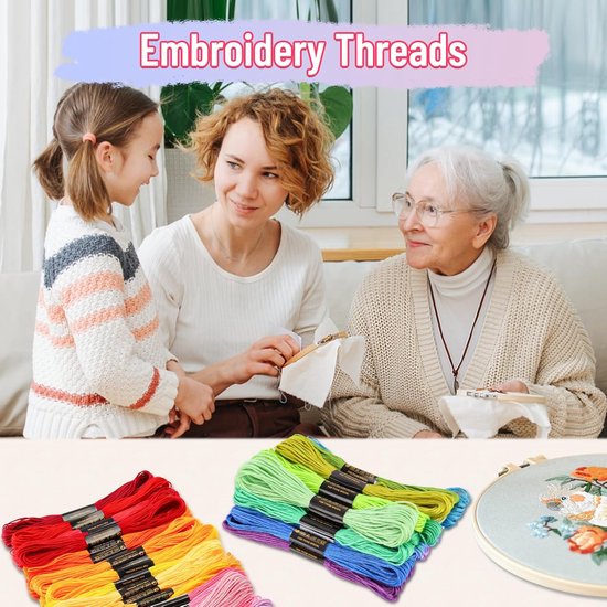 Embroidery thread - Cross stitch thread for adults and beginners - 50 colours embroidery thread - for embroidery and DIY crafts - 8 metres (6 strands) multi-coloured - 50 pieces