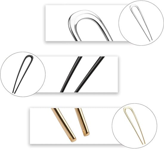 French Hair Clips - Metal 14cm / 5.5 inch - French Twist Clips - French Twist Clips - U-Shaped Clips - Gold, Silver and Black Clips - Large Clips - Pack of 3