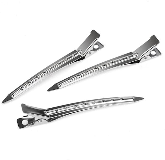 Duckbill Hair Clips - (20 Count, Silver) - 1.25 Inch Metal and Leather Hair Clips for Thick, Color-Treated Hair