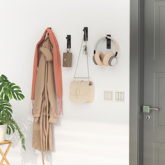 Coat Hooks - Self-Adhesive Hooks for Towels, Coats, Keys - Bathroom, Doors, Kitchens, Dorms - Black - Metal - Pack of 4