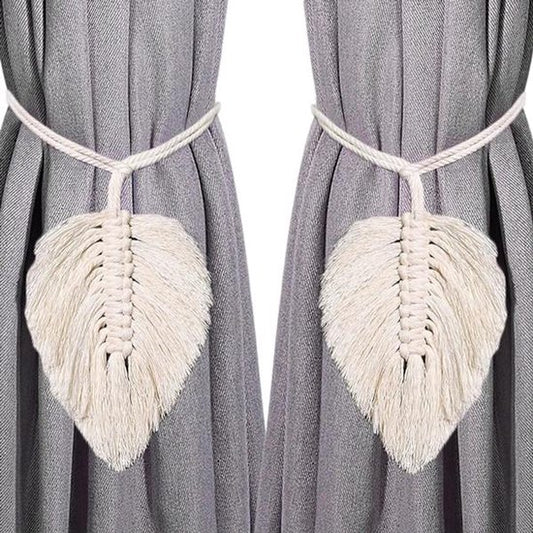 Curtain hooks - 2 sets of hand-woven curtains - curtain cords and curtain leaves
