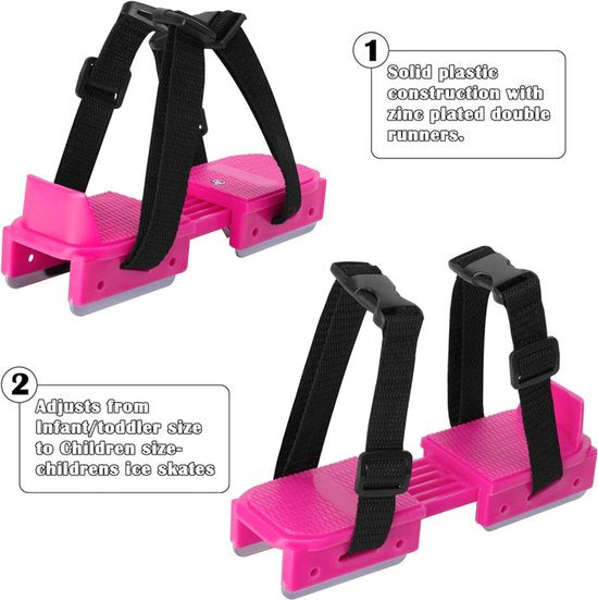 Adjustable Kids' Skates - Double Blade for Stability - With Straps & Shoe Size 16-21 - Pink