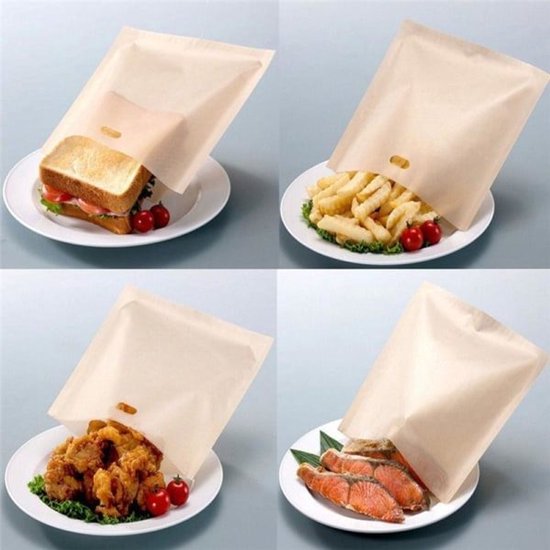 Toaster Bags - Pack of 10 - Reusable Toaster Bags - Heat Resistant Non-Stick Toaster Bags - For Baking Cheese and Snacks - 16.5 x 16 cm