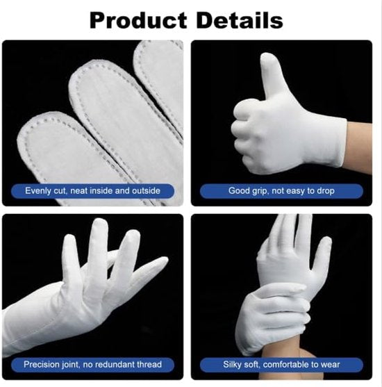 Gloves - 4 pairs - White cotton gloves - Suitable for dry hands - Can be worn while sleeping - High-quality cotton gloves - Unisex white gloves - Gloves with rounded corners