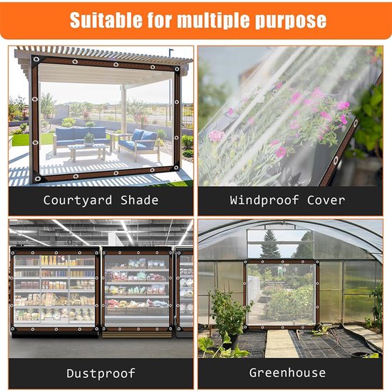 Transparent tarpaulin with eyelets, transparent tarpaulin for outdoor use, waterproof film, woven tarpaulin, canvas, awning, durable, weatherproof, multifunctional tarpaulin 2 x 5m