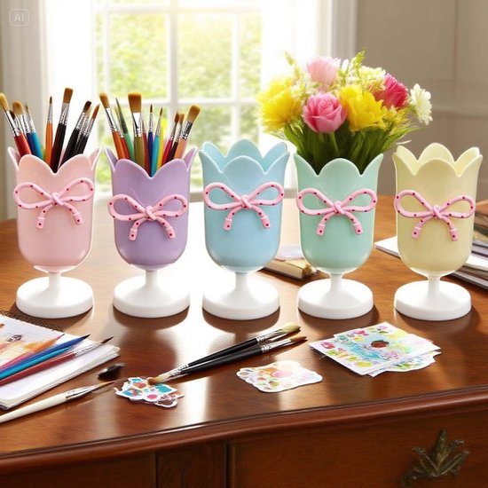 Tulip-shaped pen holder - pen rack - creative desk decoration - refined (Purple)