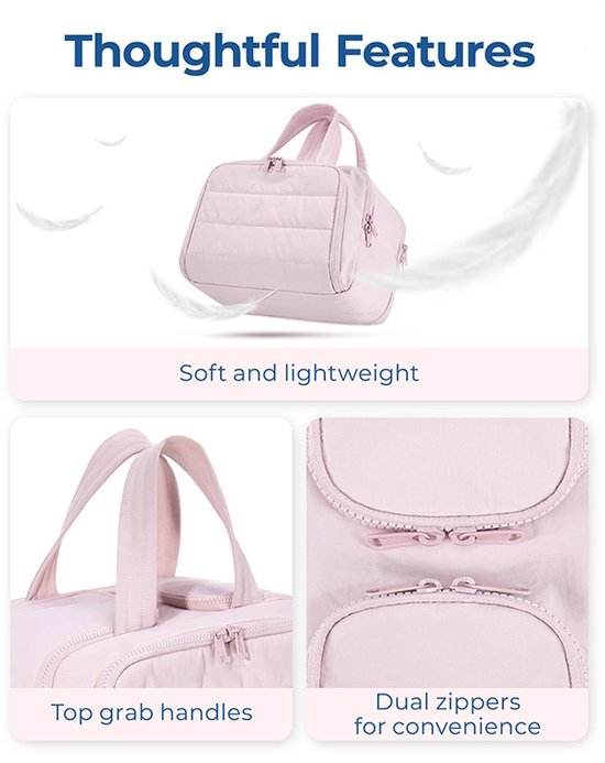 Multi-Zip Makeup Bag - Toiletry Bag - Spacious Storage, Organized Layered Design with Carry Handle - Ideal for Travel & Daily Use（Pink）
