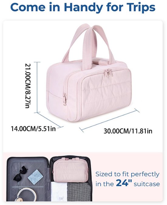 Multi-Zip Makeup Bag - Toiletry Bag - Spacious Storage, Organized Layered Design with Carry Handle - Ideal for Travel & Daily Use（Pink）