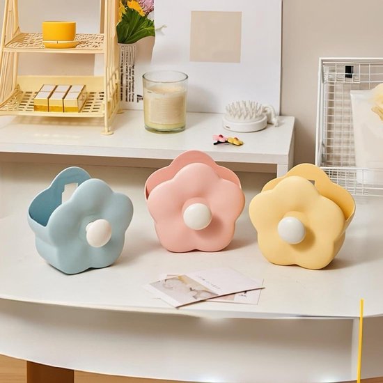 Flower-shaped Makeup Brush Holder - Multifunctional Makeup & Desk Storage Organizer - Compact Design 14.8 x 13.5 x 8 cm - Blue