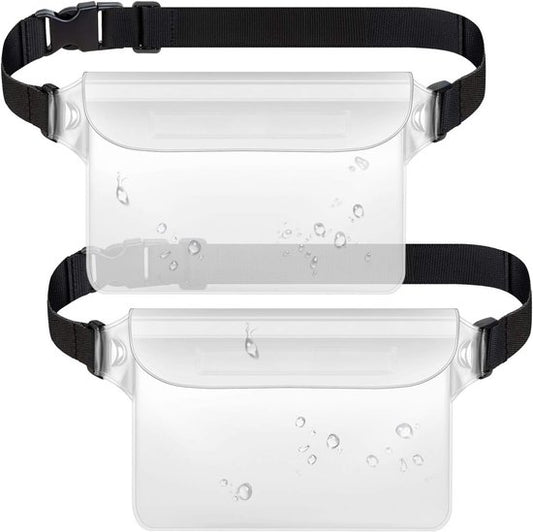 Waterproof Waist Pack with Triple Zipper & Touchscreen Phone Case – 2-Piece Set – Ideal for Beach, Cruise, Swimming, Kayaking and Outdoor Activities（White）