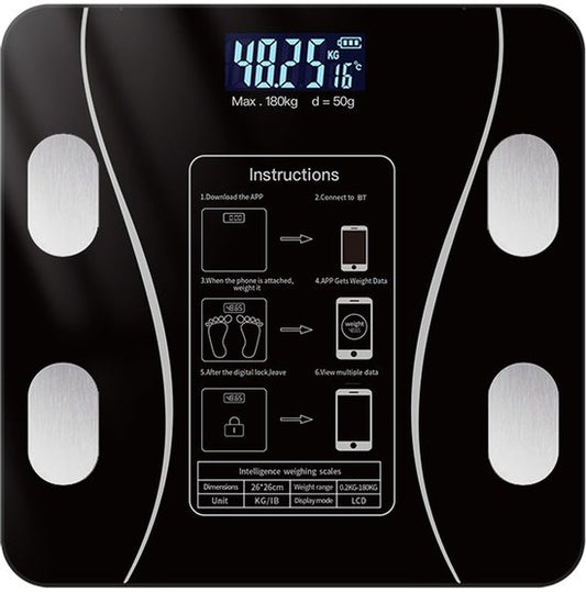Smart Scale with Body Analysis - Measures BMI, Fat & Muscle Mass - USB Rechargeable - Up to 180 kg - Black