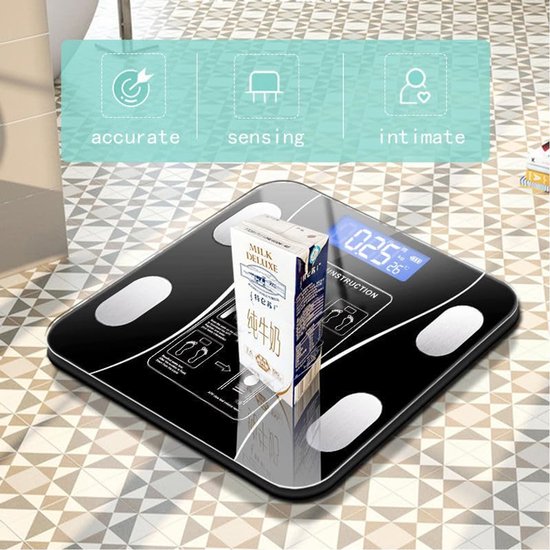 Smart Scale with Body Analysis - Measures BMI, Fat & Muscle Mass - USB Rechargeable - Up to 180 kg - Black