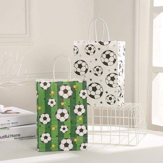 Football Party Paper Bags - Pack of 12 - Football Goodie Bags with Handles - Football Gift Bags for Football Themed Party Supplies (Green - 21*15*8cm)