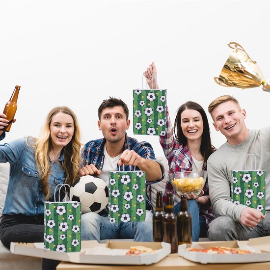 Football Party Paper Bags - Pack of 12 - Football Goodie Bags with Handles - Football Gift Bags for Football Themed Party Supplies (Green - 21*15*8cm)