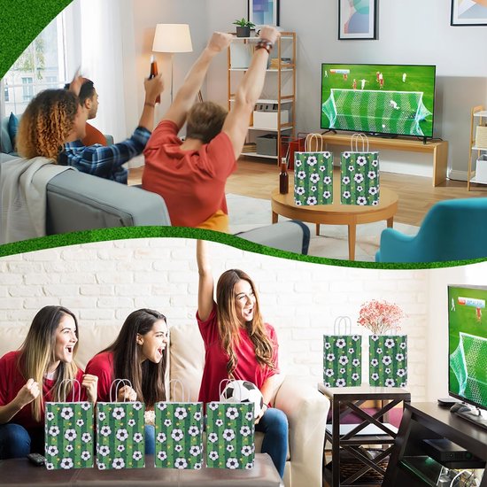 Football Party Paper Bags - Pack of 12 - Football Goodie Bags with Handles - Football Gift Bags for Football Themed Party Supplies (Green - 21*15*8cm)