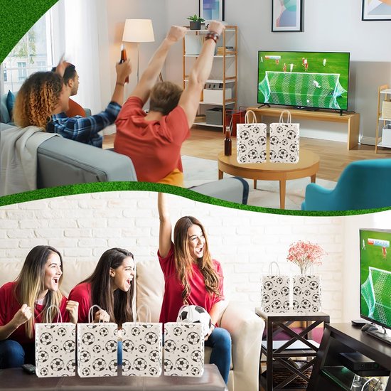 Football Party Paper Bags - Pack of 12 - Football Goodie Bags with Handles - Football Gift Bags for Football Theme Party Supplies (White - 21*15*8cm)