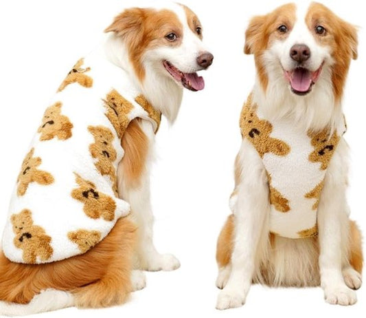 Dog Coat - Cute Bear Pattern - Plush Dog Vest - Winter Dog Coats - Dog Coat - Suitable for medium to large dogs weighing 20-25 kg - White