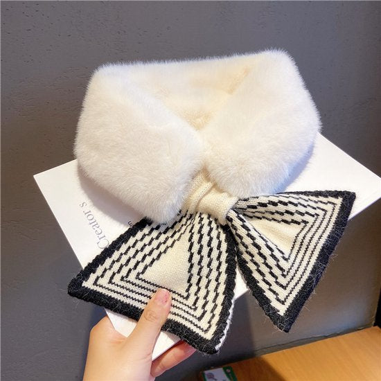 Women's Scarf - Women's Winter Scarf - Thick - Warm - Short Scarves - Plush Cross Scarves - Neck Scarves - Ultra Soft - 75x10 cm - White