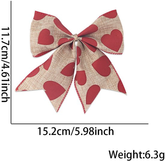 Valentine's Day Decorations - Heart Print Bows - Set of 3 - Wedding Gift Accessories - Handmade Linen Heart Bows