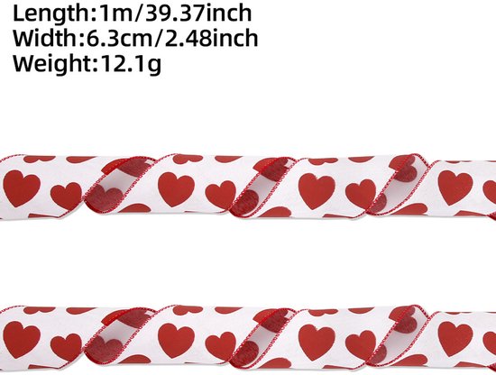 Valentine's Day Ribbons - 3 Rolls - Handmade Ribbons - Heart Pattern - Natural Texture - Suitable for wrapping flowers and party decorations （1m）