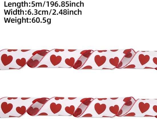Valentine's Day Ribbons - 3 Rolls - Handmade Ribbons - Heart Pattern - Natural Texture - Suitable for Wrapping Flowers and Party Decorations （5m）