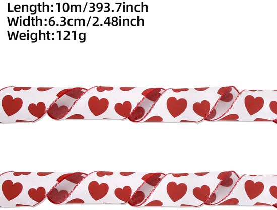 Valentine's Day Ribbons - 3 Rolls - Handmade Ribbons - Heart Pattern - Natural Texture - Suitable for Wrapping Flowers and Party Decorations （10m）