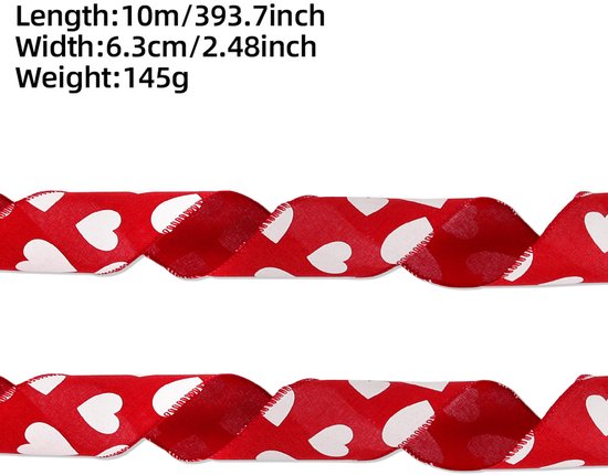 Valentine's Day Ribbons - 3 Rolls - Handmade Ribbons - Heart Pattern - Natural Texture - Suitable for Wrapping Flowers and Party Decorations （10m）
