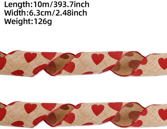 Valentine's Day Ribbons - 3 Rolls - Handmade Ribbons - Heart Pattern - Natural Texture - Suitable for Wrapping Flowers and Party Decorations （10m）
