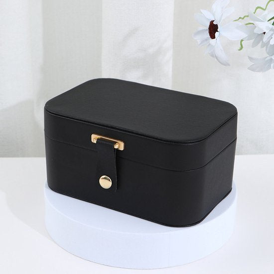 Travel Jewelry Case - 2 Layers with Velvet & Detachable Compartments - For Necklaces, Earrings & Bracelets - Black