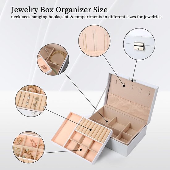 2-Tier Jewelry Box - With Removable Drawer & Lock - Large Storage Capacity For All Jewelry - Pink